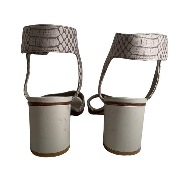 VINCE Josslyn Leather Snake Block Heel Ankle Strap Sandals Open Toe Gray 8 Italy - Picture 8 of 11